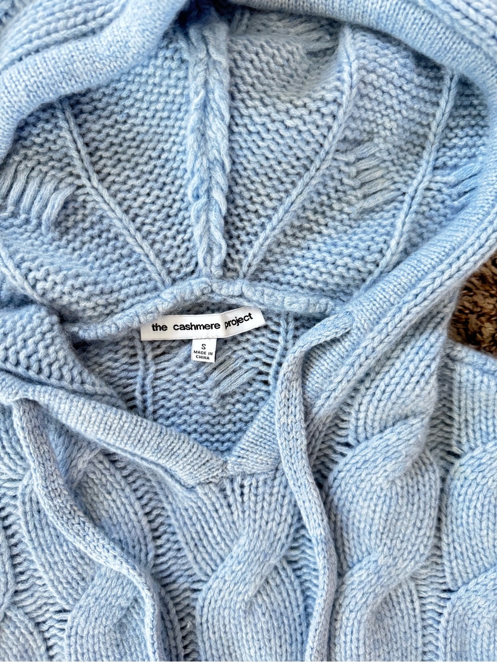 The Cashmere Project Sky Cable-Knit Cashmere Hoodie Sweater
